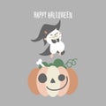 Happy halloween holiday festival with cute hamster mouse and pumpkin