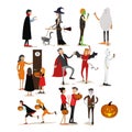 Happy halloween holiday party characters isolated on white background. Vector illustration in flat style. Design Royalty Free Stock Photo