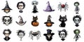 Happy Halloween holiday stickers pack cartoon set isolated on white background. Royalty Free Stock Photo