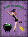 Happy Halloween illustration of cute young witch with cauldron Royalty Free Stock Photo