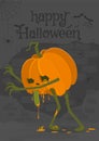 Happy halloween illustration interesting character in the form of a zombie pumpkin