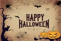 Happy Halloween illustration with text and pumpkind Royalty Free Stock Photo