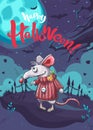 Happy Halloween image with the funny cartoon mouse Royalty Free Stock Photo
