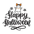 Happy Halloween Inscription Quote with Ghost doodle