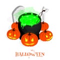 Happy halloween isometric cauldron pumkin vector