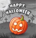 Happy halloween. Jack lantern. cartoon character. Glowing orange pumpkin with sinister toothy smile. Scary night Royalty Free Stock Photo