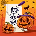 Happy Halloween. Jack O Lantern Halloween pumpkin with vintage scroll greetings Royalty Free Stock Photo