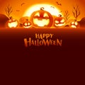 Happy Halloween. Jack O Lantern party. Halloween pumpkin patch in the moonlight. Wide copy space for design Royalty Free Stock Photo