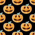 Happy Halloween jackolantern seamless pattern. Jack lantern with easy. Vector illustration isolated on black background. Royalty Free Stock Photo