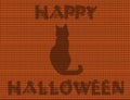 Happy halloween knitted illustration of black cat silhouette