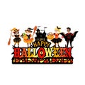 Happy Halloween label and happy kids dressed in Halloween costumes Royalty Free Stock Photo