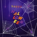 Happy Halloween lettering with spider and cobweb for greeting cards Royalty Free Stock Photo