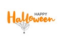 Happy Halloween lettering and typography. Happy Halloween text. Handwritten calligraphy with spider web for Halloween greeting Royalty Free Stock Photo