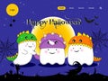 Happy halloween landing page template with 3 cute ghost Royalty Free Stock Photo