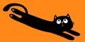 Happy Halloween. Lying long body cat. Cartoon baby pet character. Cute kawaii chilling black kitten head face, paw print. Greeting Royalty Free Stock Photo