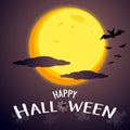 Happy Halloween message graphic design background with super moon and cloudy. Horror and haunted concept. Scary of Halloween day