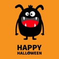 Happy Halloween. Monster black silhouette. Cute cartoon kawaii scary funny character. Baby collection. Crazy eyes, fang tooth