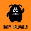 Happy Halloween. Monster black silhouette head face icon. Cute cartoon kawaii scary funny smiling baby character. Three eyes, Royalty Free Stock Photo