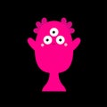 Happy Halloween. Monster head silhouette. Pink animal. Cute Kawaii funny cartoon baby character. Three eyes. Sad face. Boo.