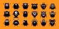 Happy Halloween. Monster icon set. Cute kawaii cartoon black scary character. Funny baby collection. Eyes, horns, tongue, hands,