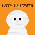 Happy Halloween. Mummy monster. Cute cartoon funny spooky baby character. Mum head face. Greeting card. Flat design. Orange backgr Royalty Free Stock Photo