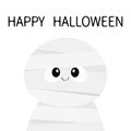 Happy Halloween. Mummy monster. Cute cartoon funny spooky baby character. Mum head face. Greeting card. Flat design. White backgro Royalty Free Stock Photo