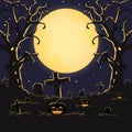 Happy Halloween night background with scary pumpkins and moon Royalty Free Stock Photo