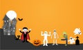 Happy halloween night party. Set of characters in cartoon paper Royalty Free Stock Photo