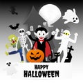 Happy halloween night party. Set of characters in cartoon paper Royalty Free Stock Photo