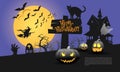 Happy Halloween night party yellow moon on purple design for holiday festival celebration background vector Royalty Free Stock Photo