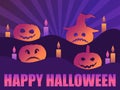 Happy Halloween, October 31st. Greeting card with Scary pumpkins and candles. Background with rays. Vector Royalty Free Stock Photo