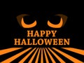 Happy Halloween October 31st. Holiday greeting card with evil scary eyes, black pupils and rays. Vector