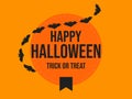 Happy Halloween October 31st, trick or treat. Round emblem with flying bats. Design for banners, posters and promotional products Royalty Free Stock Photo