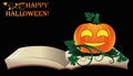 Happy Halloween. Open old book with pumpkin Royalty Free Stock Photo