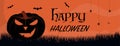 Happy Halloween orange banner with pumpkin and bats Royalty Free Stock Photo