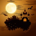 Happy halloween paper cut style. Concept of cemetery. Vector illustration