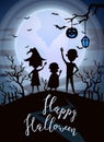 Happy Halloween party banner with kids silhouettes Royalty Free Stock Photo