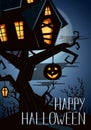 Happy Halloween party banner with spooky castle Royalty Free Stock Photo