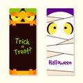 Happy halloween party banner template design decorative with pumpkin and mummy ghost