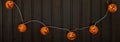 Happy HALLOWEEN party celebration background banner Panorama - Fairy lights, String of lights with funny orange glowing Halloween