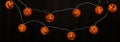 Happy HALLOWEEN party celebration background banner Panorama - Fairy lights, String of lights with funny orange glowing Halloween