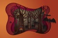 Happy Halloween Party Frame, Abstract Halloween spooky tree with graveyard Royalty Free Stock Photo