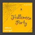 Happy halloween party invitation blood decoration hanging spider web design vector illustration