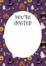 Happy Halloween party! Invitation Card Template - You are invited - with magic occult thing, cartoon style. Trendy
