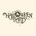 Happy Halloween Party logo with and a pretty Witch flies on a broomstick.