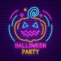 Happy Halloween party neon sign. Bright light banner Royalty Free Stock Photo