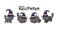 Happy Halloween party set of black cat wearing witch hat watercolor trick or Treating hand drawn isolated on white background