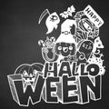 Happy Halloween Party, Text Banner,Tattoo Style