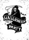 Happy Halloween Party, Text Banner,Tattoo Style