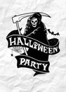 Happy Halloween Party, Text Banner,Tattoo Style